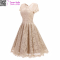 Women′s Vintage Short Sleeve Lace Evening Party Swing Dress L36203